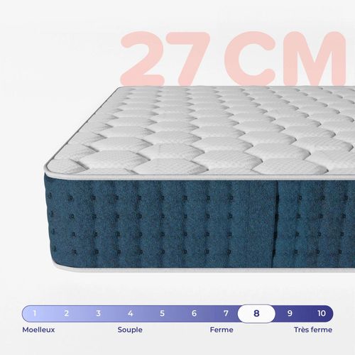 Matelas hybride 90x200x27cm JADE premium - Mousse à mémoire forme & Ressorts Ensachés - Soutien ferme