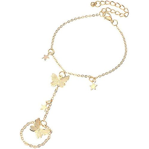Butterfly Finger Ring Bracelet Pour Femmes Filles 14k Plaqué Or Dainty Star Slave Main Chain Harnais Bangle Boho Gypsy Bollywood Beach Mariage Retro Pa