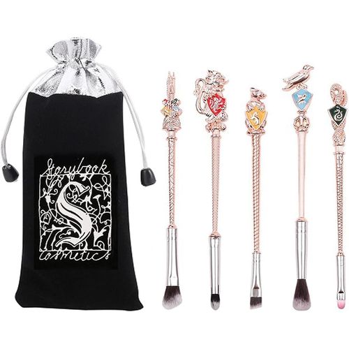 Ensemble De Pinceaux De Maquillage En Métal 5 Pièces Harry Potter Magic Makeup Brush Set, Ensemble De Pinceaux Doux, Cadeau Pour Les Filles, Les Femmes 