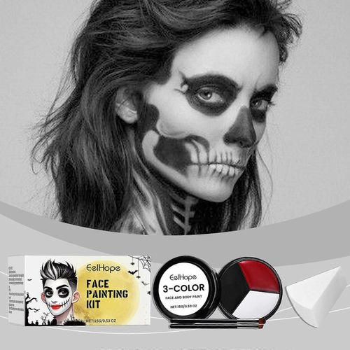 Blanc Noir Rouge Visage Peinture Corporelle Ensemble, Bâton De Peinture Visage Lavable Pour Le Maquillage D¿Halloween, Crème À Base D¿Eau Blanc Noir Vampire Squelette Joker Face Pa