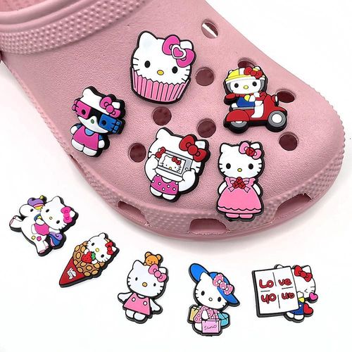 10 Pcs/Set Hello Kitty Série Mignon Dessin Animé Chaussures Charmes Pour Crocs Sabot Sandales Décoration Décors Accessoires Cadeaux