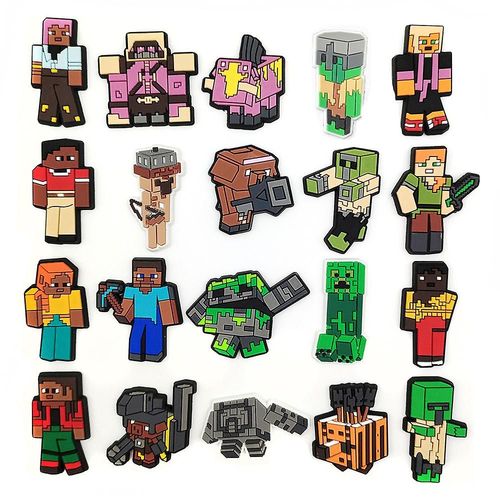 20pcs Minecraft Shoe Charms Chaussure Décoration Pixel Game Chaussures Charms Pour Diy Croc Clog Sandales Bracelet Bracelet Décoration Accessoires Party Favor Ac