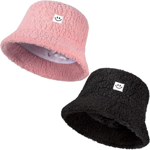 2 Pièces Femmes Fuzzy Bucket Hats Smile Teddy Style Vintage Cloche Hiver Fausse Fourrure Chapeau Outdoor Fisherman Caps Pour Adolescentes