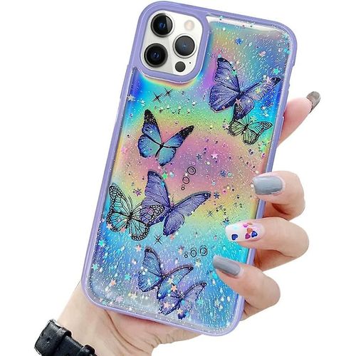 Girly Case Pour Iphone 11 Pro Case Mignon Iridescent Butterfly Design Laser Bling Glitter Stars Pour Filles Femmes Soft Tpu Bumper Drop Protection Case Cove