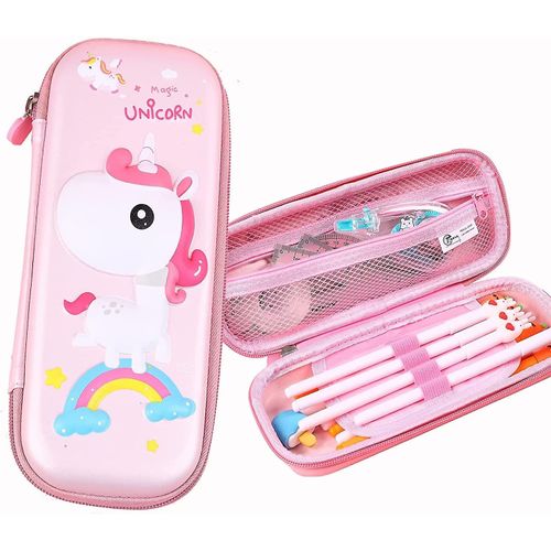 Étui À Crayons Licorne Pour Filles, Pochette 3d Boîte À Crayons De Papeterie, Grande Capacité Multi Compartiment (Licorne Rose)