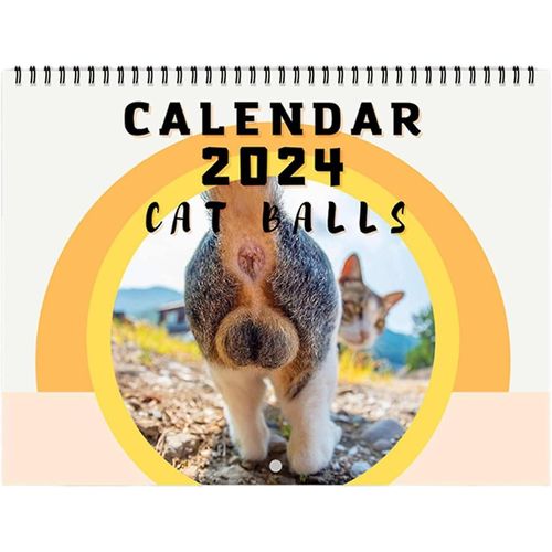 Calendrier Chat 2024 | Trou De Chat Calendrier Pour Cadeau De Farce | Suspendu Wall Art Mensuel Calendrier Familial | Cadeaux Drôles Et Hilarants Pour Adultes-A