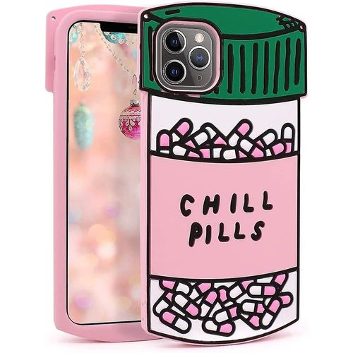 Megantree Mignon Iphone 11 Pro Max Case, Funny Chill Pills Capsule Bouteille 3d Cartoon Soft Silicone Caoutchouc Protection Complète Shockproof Case Cover Pour Enfants