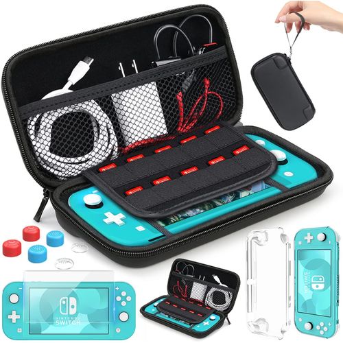 Housse De Tran Compatible Avec Nintendo Switch Lite,Kit D'accessoires,Protecteur D'écran En Verre Trempé,Capuchon - Black[B7141]
