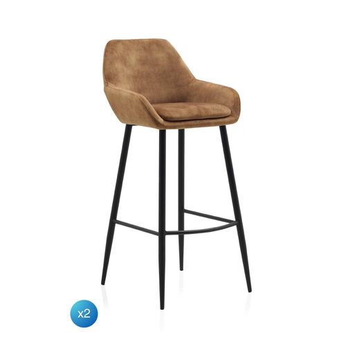 Lot De 2 Tabourets Rembourrés En Marron Avec Pieds En Métal Noir
