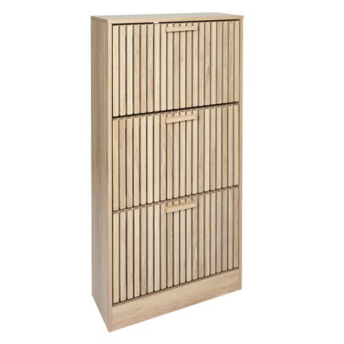 Meuble À Chaussures 3 Portes Basculantes Effet Bois Avec Tasseaux