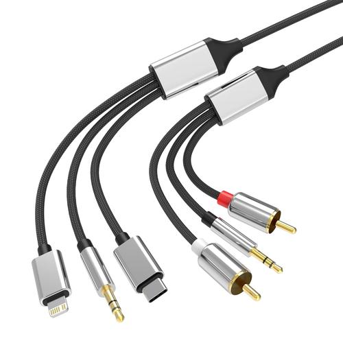 Câble rca pour iphone, câble rca jack 3.5mm mâles vers 2 rca mâles, Type-C vers 2 RCA (câble RCA 4 en 1) pour téléphone, tablette, lecteur MP3, Pod, amplificateur, haut-parleur, compatible Lightning