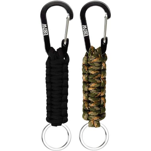 Porte-Clés En Paracorde Avec Mousqueton, Porte-Clés Avec Verrouillage, Cintre, Kits De Survie Pour Bouteille De Voyage, Clés De Voiture, Garçons, Filles, Hommes Et Femmes, 1 Noir Et 1 Camouflage