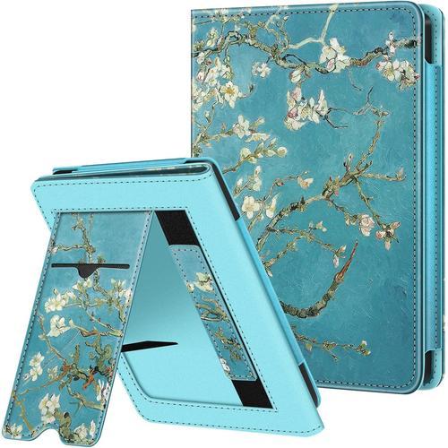 Étui Compatible Avec 6\U201d Kobo Clara Colour 2024 / Kobo Clara Bw 2024 / Kobo Clara 2e 2022 - Coque Liseuse Housse Avec Béquille Et Fente Pour Carte, Etui Avec Dragonne, Fleur Abricotier