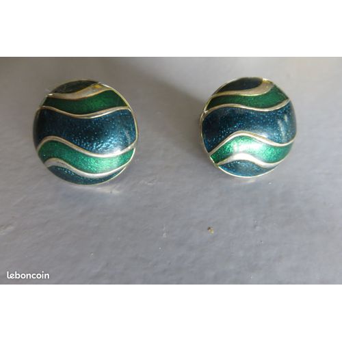 Vintages Boucles D Oreille Vertes Et Bleues Clips