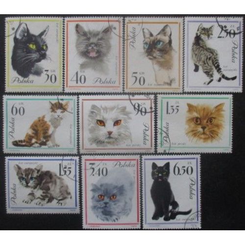 Pologne Série N°1332 Au 1341 Chats Oblitérés