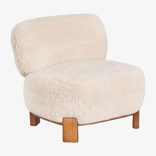 Fauteuil Eldred En Peau De Mouton Et Bois D'hévéa Beig Crema