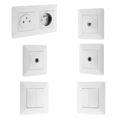 Interrupteur va et vient + prise TV + RJ45 + double prise affleurante - Artezo Zenitech