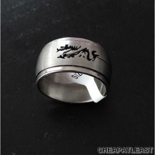 Large Bague Tournante Anneau Bombé - Dragon Tribal Yakuza Motif Découpe Gravure Laser - Anti-Stress - Acier Inoxydable - Taille 57 / 18 Mm