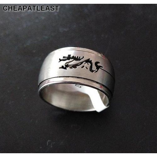 Large Bague Tournante Anneau Bombé - Dragon Tribal Yakuza Motif Découpe Gravure Laser - Anti-Stress - Acier Inoxydable - Taille 63 / 20 Mm
