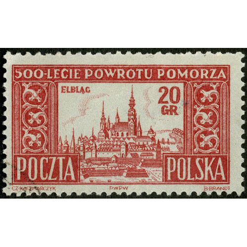 Timbre Oblitéré Poczta Polska, 500-Lecie Powrotu Pomorza, Elblag, Cz.Kaczmarczyk, Pwpw, B.Brandt, 20 Gr