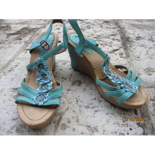 Sandales Compensées Bleues Turquoise 38