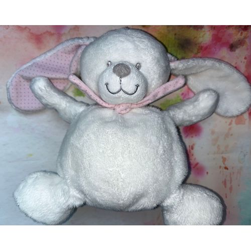 Doudou Lapin Blanc Rose Boule Tex Baby Grand Modèle 26cm
