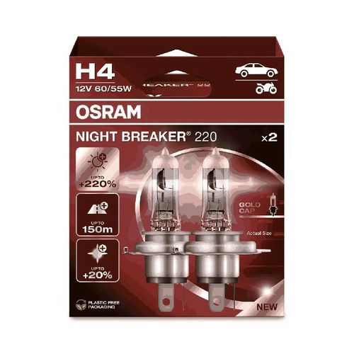 Osram Night Breaker 220 H4 Car Halogen Bulb 2 Pc(S)