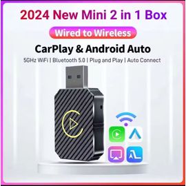 Adaptateur Carplay Sans Fil Android Auto, 2 En 1, Smart Ai Box Plug & Play, Dongle Sans Fil Bt Wifi