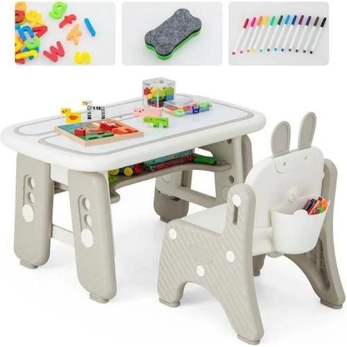 Costway Ensemble Table Et Chaise Enfant, 39 Accessoires - 2 Planches À Dessin Magnétique Effaçable, Étagère De Rangements, 1-12 Ans