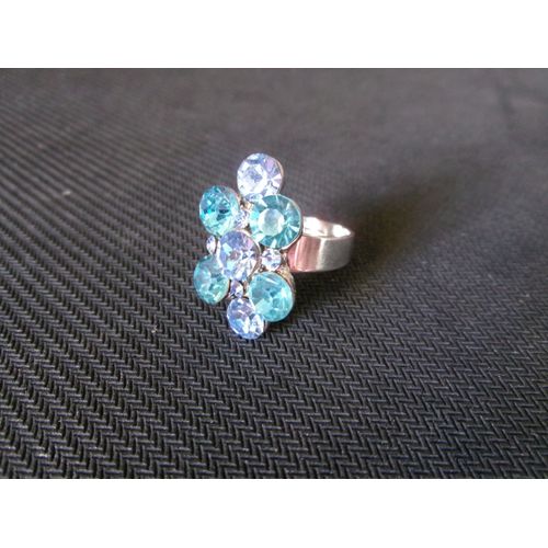 Bague Fantaisie Ajustable, Ovale, En Métal + Zircons Bleu