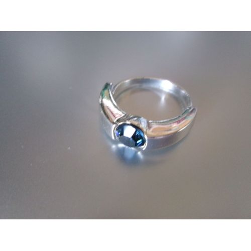 Bague Fantaisie Ajustable "Yves Rocher", En Métal Argenté + Solitaire Bleu Marine