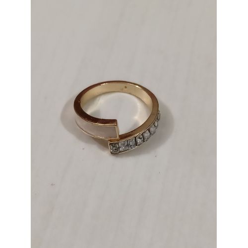 Bague Métal Doré,Bandes Strass Et Inox Blanc ,Reglable