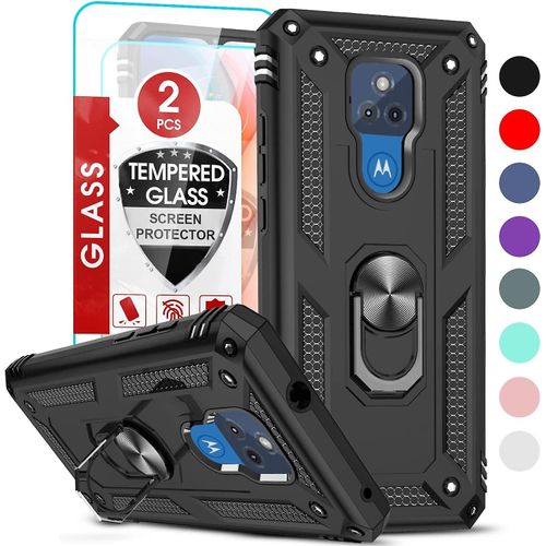 Étui Moto G Play 2021, Étui De Jeu Moto G Avec [2 Pack] Protecteur D¿Écran En Verre Trempé, Housse De Téléphone De Protection [De Qualité Militaire] Avec Béquille Pour Mot