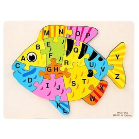 Puzzles 3d En Bois Alphabet Anglais Cycle Animal Bébé Apprentissage Cognitif Jouets Nouveau Jeu Éducatif Pour Enfants-(Poisson)
