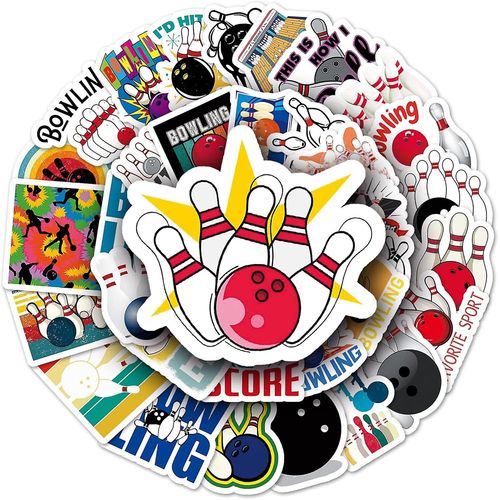 50 PCS Bowling Autocollants Vinyle Imperméable à l¿eau autocollants pour ordinateur portable, bouteilles d¿eau, planche à roulettes, ordinateur, téléphone, guitare, chauve-souris autocollants pour enf
