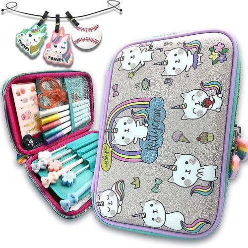 Boîtes À Crayons Licorne Pour Filles Anti-Choc Enfants Mignons Pen Sacs Hard-Top Embossed Marker Pouch Cat Bling