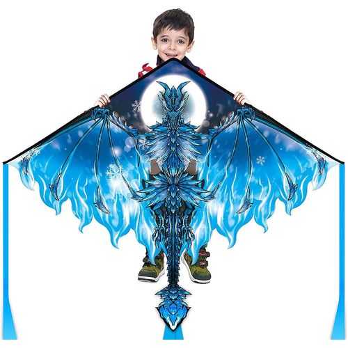Dragon Kite Pour Les Enfants Adultes, Facile À Piloter Meilleur Cerf-Volant Delta Beach, 300ft Kite String (Glace) Ice Large