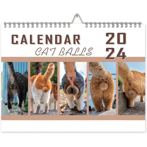 Calendrier Chat 2024 | Trou De Chat Calendrier Pour Cadeau De Farce | Suspendu Wall Art Mensuel Calendrier Familial | Cadeaux Drôles Et Hilarants Pour Adultes-B