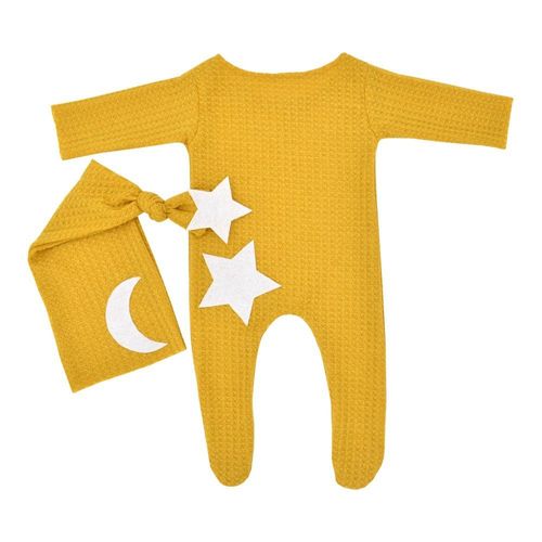 Ylsteed-Barboteuse à Pieds pour nouveau-né,Combinaison à Manches sulf,Patch Étoile de Lune,Accessoires Photo pour Bébé Garçon,Tenue de Photographie - Type Orange-0-1Month