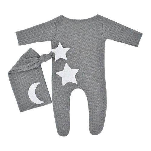 Ylsteed-Barboteuse à Pieds pour nouveau-né,Combinaison à Manches sulf,Patch Étoile de Lune,Accessoires Photo pour Bébé Garçon,Tenue de Photographie - Type GRIS-0-1Month