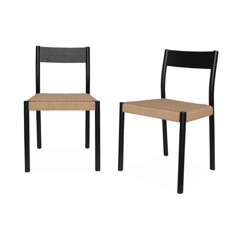 Lot De 2 Chaises Noires En Bois Et Cordage. Ella. L 49.5 X P 53 X H 82cm