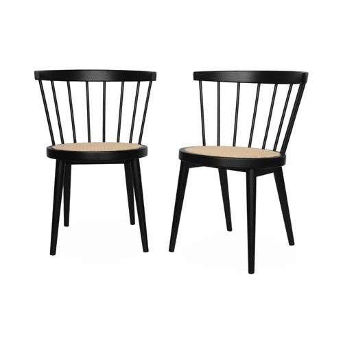 Lot De 2 Chaises Noires En Bois Et Cannage. Nora. L 54 X P 54 X H 76.5cm
