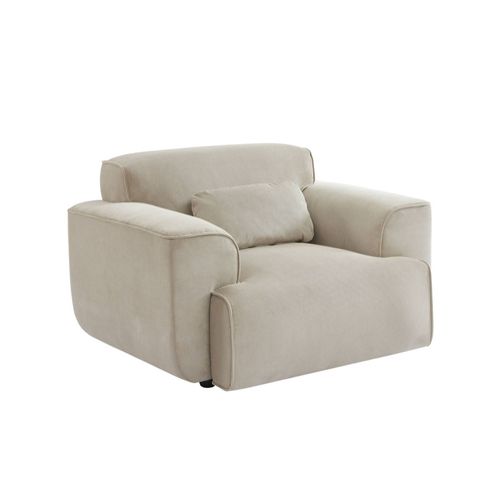 Fauteuil Velours Côtelé. Lignes Arrondies. Coussin Fourni. Wallas. L 116 X P 97 X H 73cm