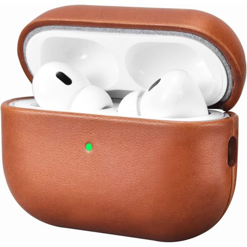 Housse en Cuir pour AirPods Pro 2 2022, Housse en Cuir résistant aux Chocs ICARERFAMILY Premium pour Apple AirPods Pro 2 2022 Headset Recharge (LED Visible) Support Chargeur sans Fil-Marron