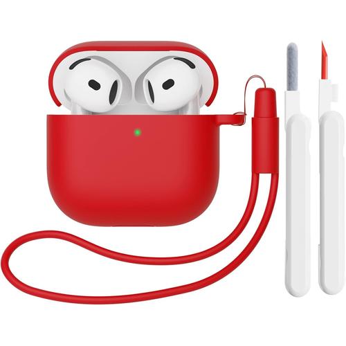 Coque en Silicone Compatible avec AirPods 4 2024, Housse Protecteur pour AirPods 4¿ Génération avec Kit de Nettoyage, Étui de Protection Souple pour Airpods 4, Rouge