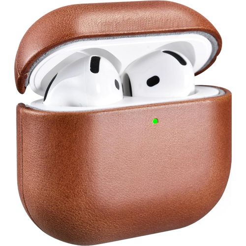 Housse en Cuir pour AirPods 4 2024, Housse en Cuir Résistant aux Chocs Premium pour Apple AirPods 4 2024 Headset Recharge (LED Visible) Support Chargeur sans Fil-Marron