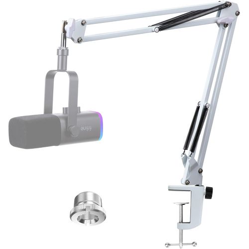 Fifine AM8 Bras Micro Blanc, Support Micro Blanc Fifine USB/XLR Studio Micro avec Adaptateur à vis de 3/8"" à 5/8"", Pied de Micro Pince de Perche Micro Fifine AM8 pour Gaming, Podcasting par
