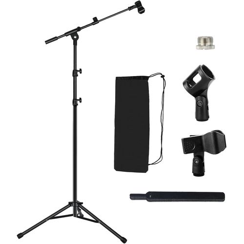 Pied de Micro Trépied au Sol avec Perche pour Blue Yeti Shure SM58 SM57 SM48 Samson Q2U Fifine K6 K688 AM8, Pied Micro avec Sac de Transport, Adaptateur 5/8"", 2 Clips et Serre-câbles