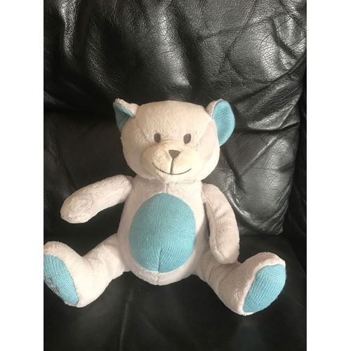 Doudou Peluche Ours Gris Ventre Bleu Okaidi Obaibi , Tissus 20cm