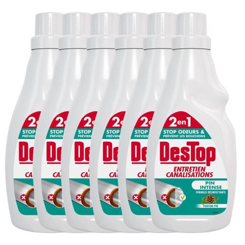 DESTOP Lot de 6 Gels Entretien Canalisations Parfum Pin intense- 750 ml